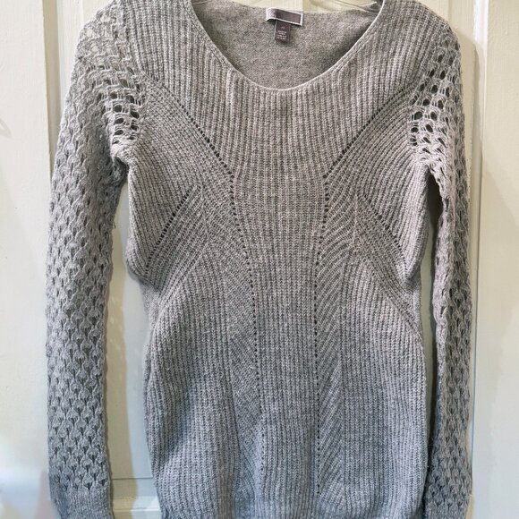 Chelsea28 wool alpaca open knit sweater, gray, S - Picture 5 of 6